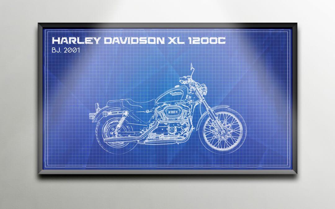 Harley Davidson Blue Print Poster